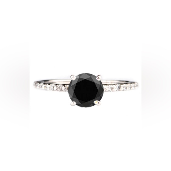 1.56Ct Round Shape Natural Earthmined Black Diamond Solitaire Ring In 925 Silver - Picture 2 of 8